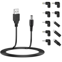 LIANSUM USB to DC 5V Power Cord, Universal DC 5.5x2.1mm Plug Jack Charging Cable with 10 Connector Tips(5.5x2.5, 4.8x1.7, 4.0x1.7, 4.0x1.35, 3.5x1.35, 3.0x1.1, 2.5x0.7, Micro USB, Type-C, Mini USB)5FT