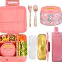 Bento Lunch Box for Kids With 8oz Soup Thermo,Leak-proof Lunch Containers with 5 Compartment,Thermos Food Jar and Lunch Bag, Food Containers for School (A-Pink(Fantasy Unicorn))