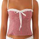 Womens Sexy Lace Trim Camisole Tank Tops Y2k Slim Fit Corset Going Out Streetwear Ruffle Spaghetti Strap Club Tops (Large, Gingham Red)