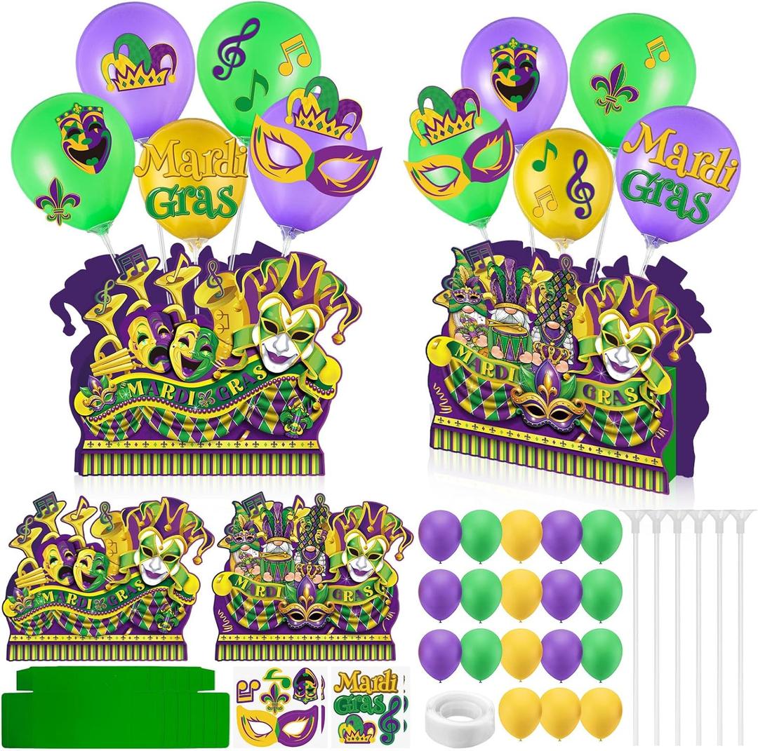 Cinrobiye 6 Set Mardi Gras Table Decorations Mardi Gras Balloon Table Centerpiece DIY New Orleans Topper Decor for Home School Fat Tuesday Masquerade Carnival Birthday Party Table Decor Supplies