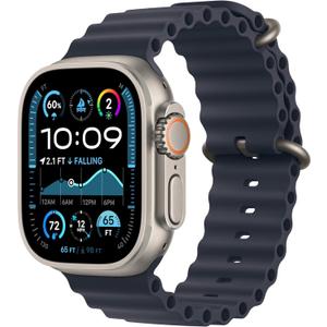 Apple Watch Ultra 2 [GPS + Cellular, 49mm] - Titanium Case with Blue Ocean Band, One Size Fits 130-200mm Wrists, Style: Modern