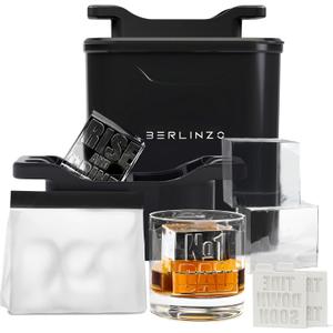Berlinzo Premium Clear Ice Cube Maker with Conversation Ice Prints  4 Large 2.1" Crystal Clear Ice Squares  Giftable Idea for Party, Game Night & Just for Fun  Includes Storage Bag (Non-Electric)