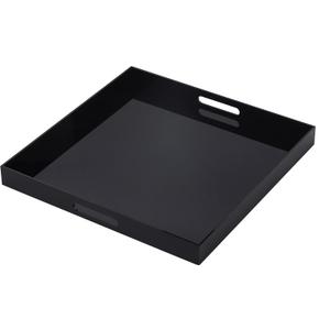 Glossy Black Acrylic Serving Tray with Handles 12x12 Inch -Spill Proof- Decorative Trays Countertop Organizer for Ottoman,Nightstand, Sidetable, Butler (12X12 Inch, Black)