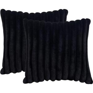 GriNeed Throw Pillow Covers Decorative Faux Fur Set of 2 20x20 Inch Pillow Covers, Soft Black Striped Pillowcases for Couch Sofa Bed Living Room, Fluffy Cute Home Boho Accent Fuzzy Decor