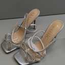 BiuYorBTY Women's Double Bowknots Heels Crystal Sandals, Silver Strappy High Heels for Women Open SquareToe Clear Heels Wedding Shoes Ankle Strap Crystal Rhinestonefor, Size: 10