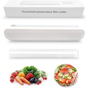 Reusable Plastic Wrap Dispenser with Cutter, Food Wrap Dispenser, Refillable Cling Film/Wax Paper, 1 Roll Plastic Food Wrap Included