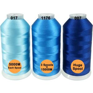 New brothreads - 40 Options- Various Assorted Color Packs of Polyester Embroidery Machine Thread Huge Spool 5000M for All Embroidery Machines -Different Blues