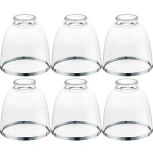 6 Pack Ceiling Fans Glass Shade Covers, Clear Glass Shade Replacements Globes Lampshades with Round Silver Border, Screw-Fixed Lamp shade for Light Fixtures Chandelier Sconces Vanity Lights