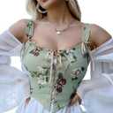 Women's Summer Vintage Floral Renaissance Corset Top for Women Y2k Tops Sleeveless Drawstring Crop Top (Green), Size: Small