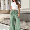 TARSE Women Linen Wide Leg Pants Casual Loose Drawstring Summer Beach Travel Vacation Palazzo Pants with Pockets, Size L