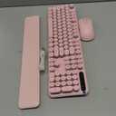 Wireless Keyboard and Mouse Combo, Round Backlit Keycaps, Retro Typewriter Keyboard with Detachable Wrist Rest, Rechargeable & Tilt Legs, 2.4GHz Cordless Connection for Windows/PC (Glowing Pink)