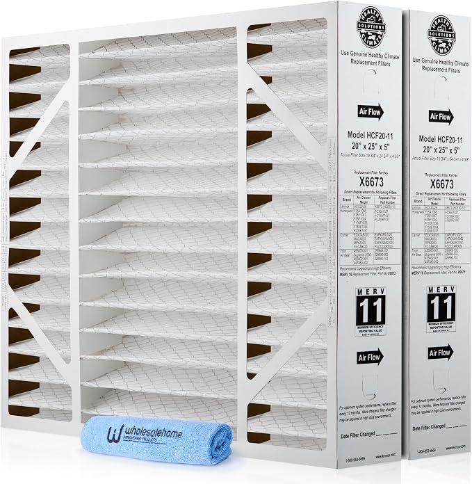 Lennox X6673 20x25x5 Air Filter MERV 11 HVAC AC Furnace Filters, Lennox Healthy Climate Filter for Home with Cleaning Cloth, 2-Pack (Actual Size: 19.75 x 24.75 x 4.38 Inches)