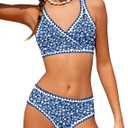 KANGKANG Girls Swimsuit Bikini Set Solid Color V-Neck Two Piece Bathing Suit with Chest Pad Adjustable Straps Swimwear, 11-12Y