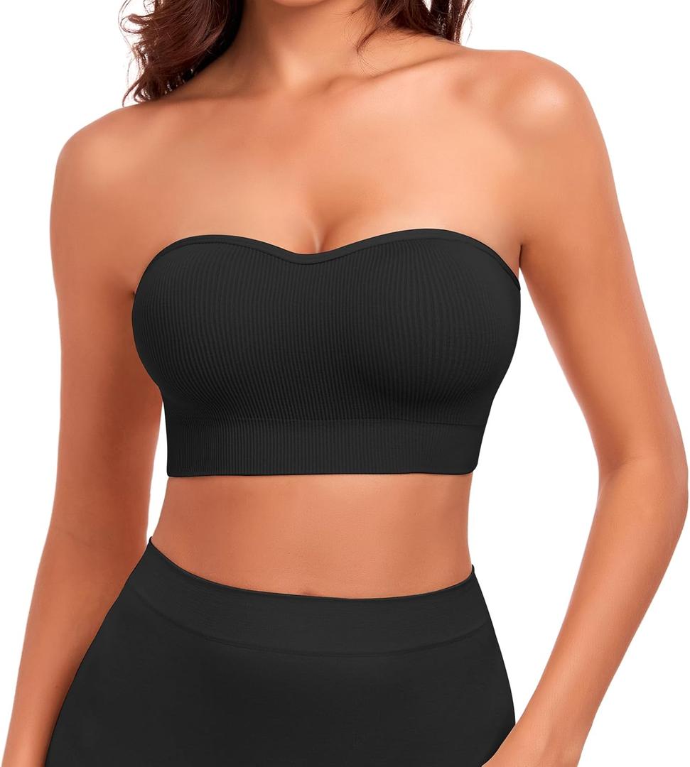 SIMIYA Wireless Strapless Bras for Women Push Up Bandeau Bra Non Slip Seamless Padded Bralette Clear Straps Tube Top Bra, L
