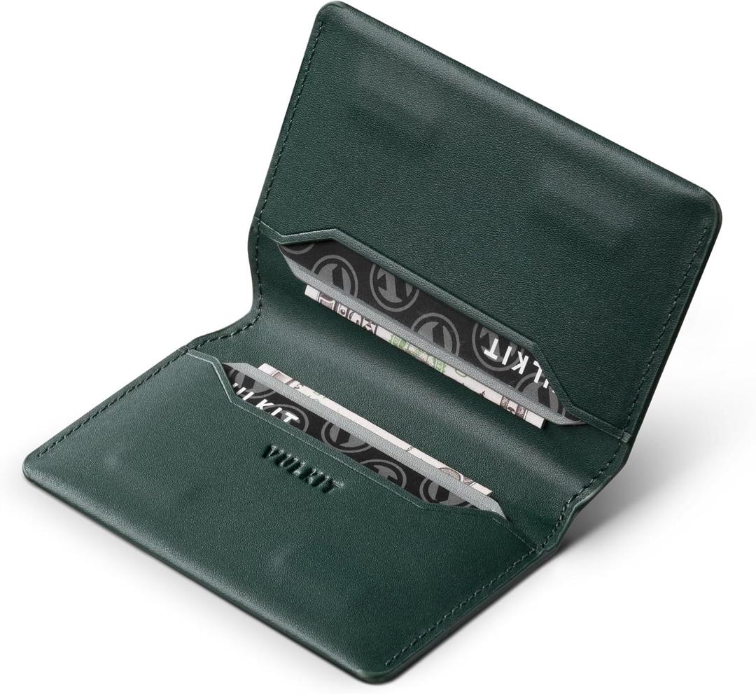 VULKIT Slim Minimalist Card Holder RFID Blocking Leather Credit Card Holder Front Pocket Wallet Magnetic Closure (Olive)