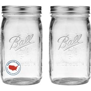 Ball Wide Mouth Glass Mason Jars with Lids and Bands, Used for Canning, Pickling, Juice, Jam, Jelly, Quart Size 32 Ounce (Pack of 2)