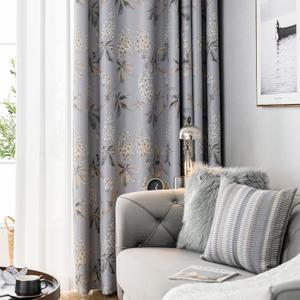Floral Grey Blackout Curtains for Bedroom Thermal Insulated Room Darkening Vintage White Flower Window Drapes for Living Room 84 Inches Long 2 Panels (Front (Grey Color)/Back ( White Color))