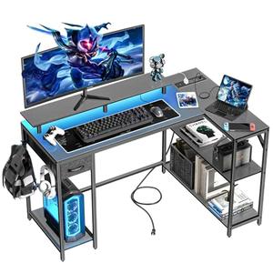 Eivanet 47" L Shaped Computer Desk with Power Outlet & LED Light, Gaming Desk with Hook & Monitor Stand, Reversible L Shaped Desk with Drawer and Storage Shelves for Home Office White Eivanet 47" L Shaped Computer Desk with Power Outlet & LED Light, Gaming Desk with Hook & Monitor Stand, Reversible L Shaped Desk with Drawer and Storage Shelves for Home Office White