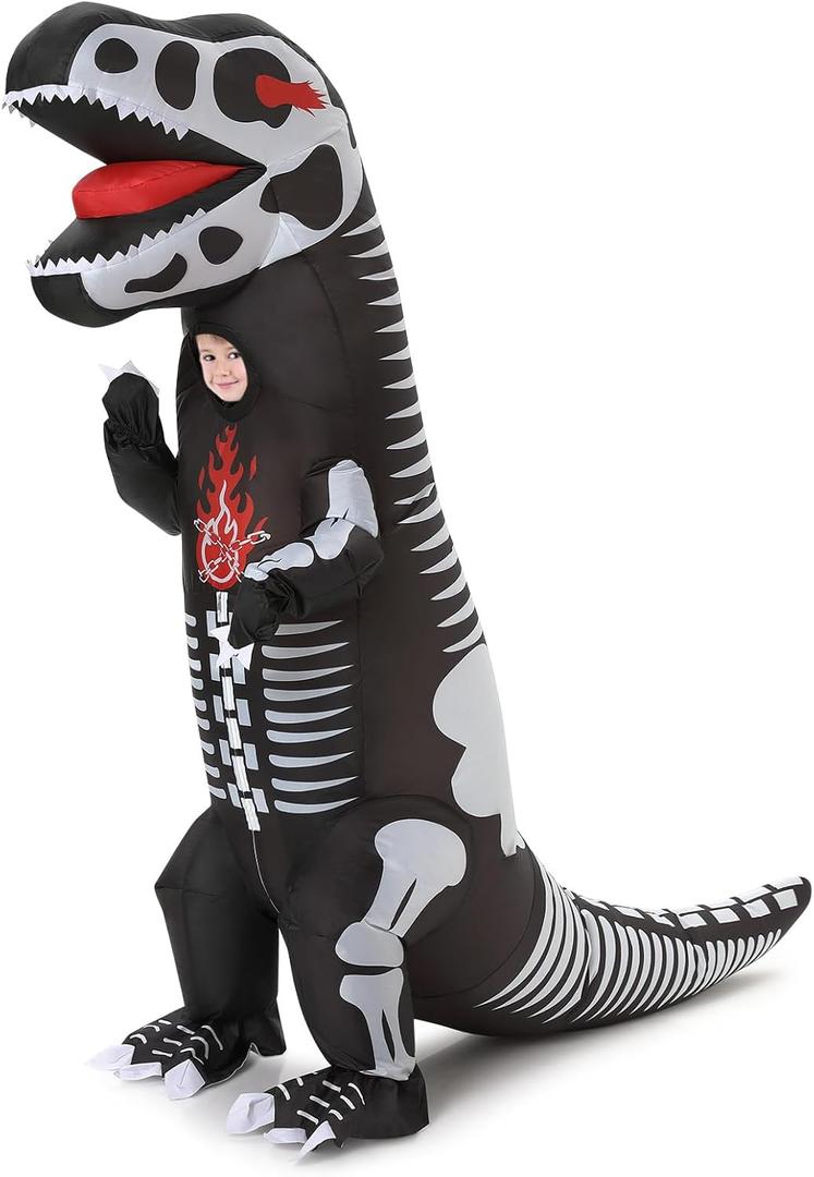 ThinkMax Inflatable Skeleton Dinosaur Costume for Kids, Blow Up Full Body Halloween Costume for Dress Up Parties, One Size