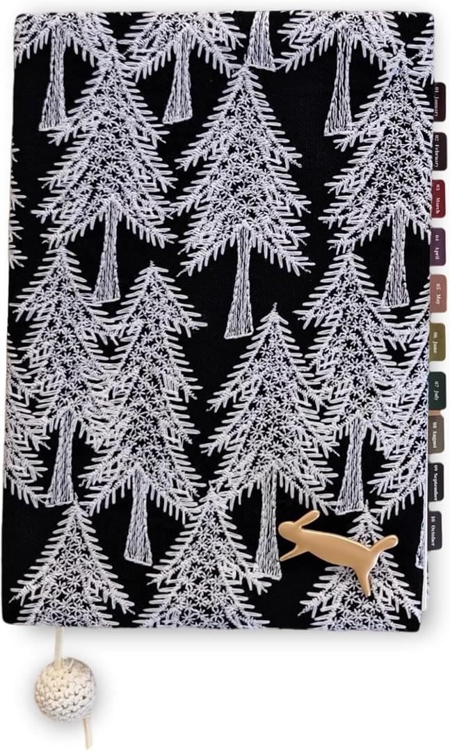Planner Cover for A5,Mina Perhonen Cotton Embroidery Notebook Cover,[A5 Cover Only] Black Pine