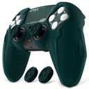 PlayVital Silicone Skin Set for PS5 Controller - Charging Dock Compatible, Full Protection Case with Futuristic CyberMech Design, Soft Cover with Thumb Grips & Stickers - Racing Green