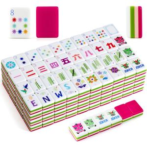 American Mahjong Tile Set(4 Layer), 1.2”Mahjong Tile Set with Carrying Bag, 160 Pink Travel Mahjong Set, 4 All-in-One Rack/Pushers & Accessories, Unique Gifts for Fathers Day Mahjong Enthusiasts, 1.2 x 0.9 x 0.5 inches