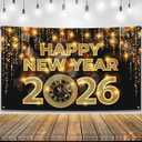 KatchOn, XtraLarge Happy New Year Banner - 72x44 Inch | New Year Backdrop 2026 | New Year's Decorations 2026 | NYE Eve Banner For NYE Decorations 2026 | New Year's Eve Party Supplies 2026 (Grill Black and Gold)