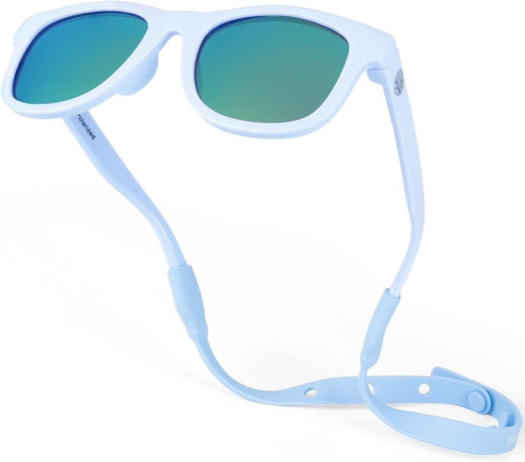 Polarized Baby Sunglasses With Strap - Unbreakable Flexible Infant Sunglasses For Toddlers Newborns 0-24 Months (Sky Blue)
