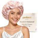Yanibest Shower Cap for Women Reusable Waterproof, Adjustable Non-Slip Shower Hair Cap, Washable Bath Hat for Long Hair (Pink)