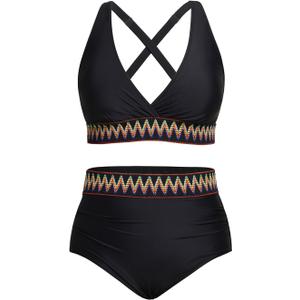Yonique womens Bikini (22 Plus, Colorblock Black)