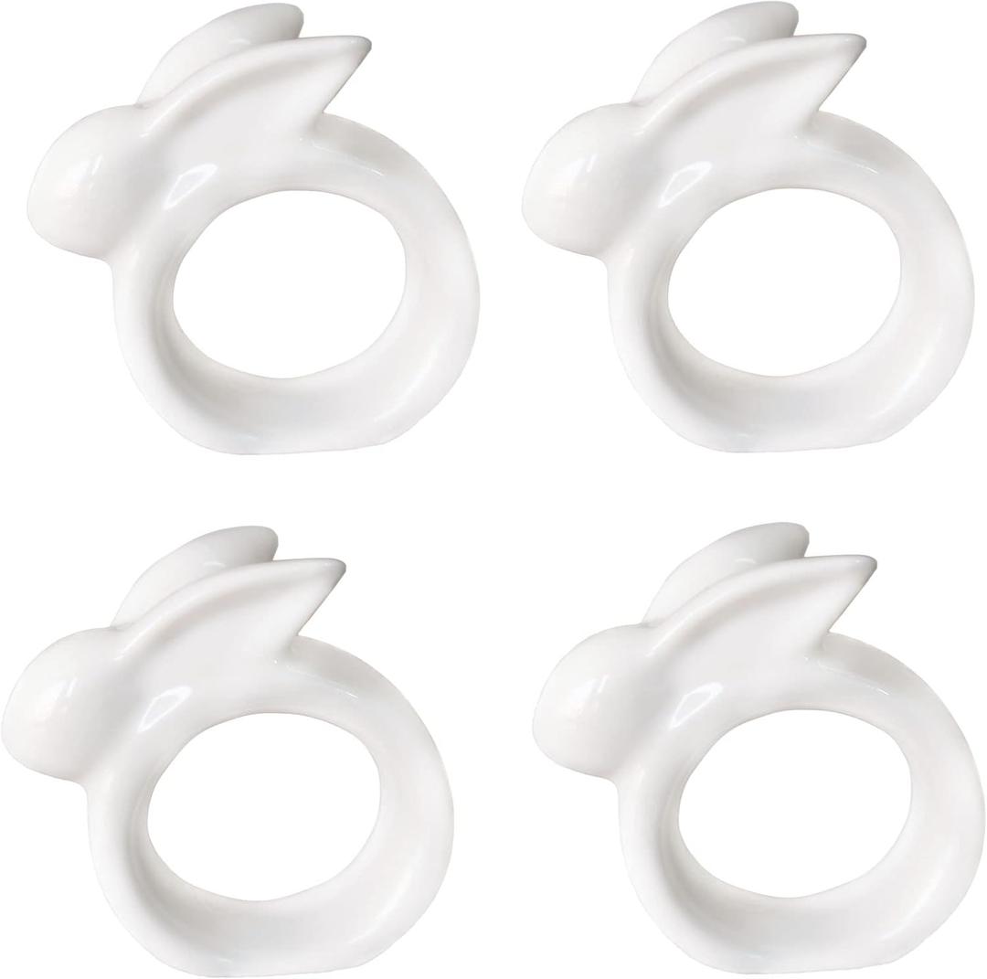 Porcelain Rabbit Napkin Rings - Easter Bunny Napkin Rings Holder, Set of 4 Vintage White Bunnies