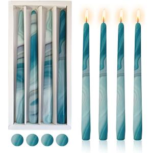 Print Taper Candle Dripless Candlesticks - Gedengni 4pcs Marble Handmade Twisted Candles Long Candle Sticks 10Inches Flower Tapered Candles for Home Party Wedding Dinner Decor,8D4T-BGLT