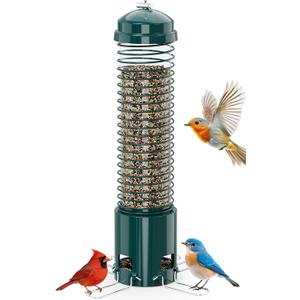 Squirrel Proof Bird Feeder, Metal Bird Feeders for Outdoors Hanging, 3.6LB Large Seeds Capacity for Wild Birds, Finch, Cardinal, Blue Jay, Chickadee, Green