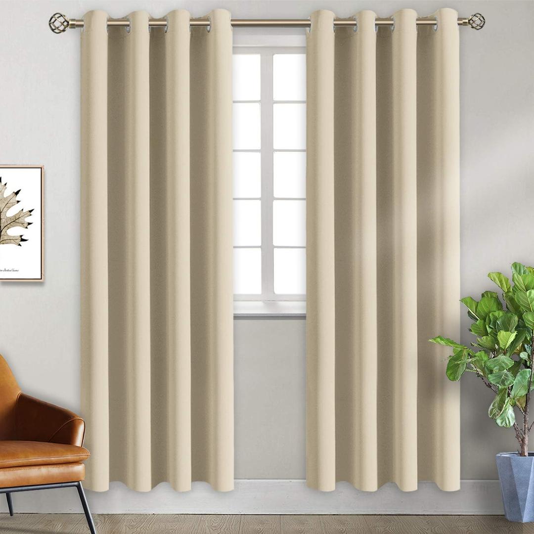 BGment Room Darkening Curtains for Bedroom - Grommet Thermal Insulated Window Treatments Light Blocking Curtains for Living Room, Set of 2 Panels, Each 46 x 84 Inch, Beige
