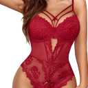 Avidlove Women Lingerie Floral Lace Harness Lingerie Bodysuit One Piece Teddy Babydoll Nightgown (Small, A-wine Red)