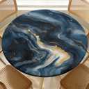 Round Fitted Table Cover with Elastic Edge Design Table Cloth Waterproof Stain-Resistant Wipeable Outdoor Tablecloths Fits 54"-58" Round Tables for Camping, Picnic, Dining, Indoor