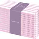 PurpleEssences Plain Striped Cloth Napkins - Set of 12-100% Cotton - 18 x 18 Inch - Spring Easter Summer and Perfect Everyday Use Dinner Napkin - Blush Pink and White