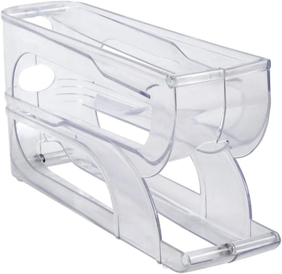 3-Tier Auto Rolling Fridge Egg Organizer, Space-Saving Egg Dispenser, Stainless Steel, Rectangular, Transparent