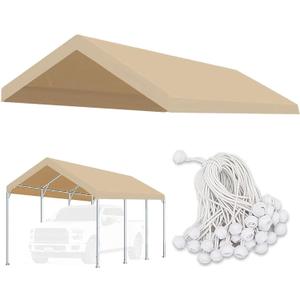 Carport Replacement Canopy Cover for Car Tent Top Garage Shelter Cover Tarp with Ball Bungees (Only Top Cover, Frame Not Include) (Ginger, 12' x 20')