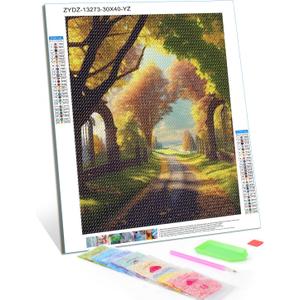 TUTUMAY21 Christmas Gift Autumn Park Green Yellow Trees Beautiful Scenery 5D Diamond Painting, DIY Diamond Art Kit for Adults Gem Art Home Wall Decor for New Year Valentine's Day 12x16 inch