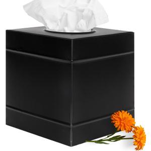 Autumn Alley Farmhouse Black Metal Tissue Box Cover  Industrial Galvanized Heavy Guage Metal Tissue Box Holder  Modern Style Decor Matte Black Bathroom Accessories  Easy Refills