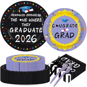200Pcs The One Where They Graduate 2026 Decorations Graduation 2026 Plates and Napkins Friends Graduation Party Decorations for Congrats Grad Teacher Class of 2026 Graduate Party Supplies Serves 50