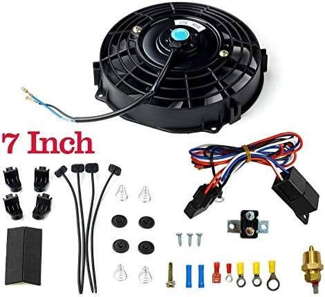 BLACKHORSE-RACING 7" Electric Radiator Fan High 3000 + CFM Thermostat Wiring Switch Relay Kit Black (7 inch)