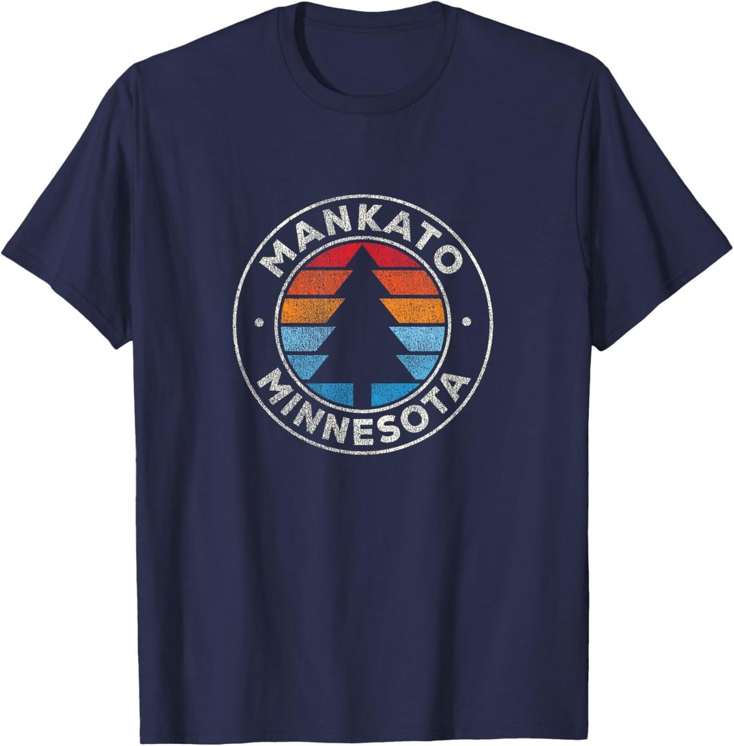 Mankato Minnesota MN Vintage Graphic Retro 70s T-Shirt Navy Blue