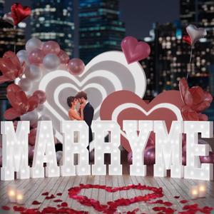 Marry Me Light Up Letters, Marquee Letters 4 Feet Tall with Rose Petals for Proposal Engagement Wedding Party, Romantic Decorations Will You Marry Me Sign for Wedding Decorations