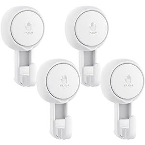 Elegear Suction Cup Shower Hooks for Loofah, Robe, Towel, Heavy Duty (4-Pack) Waterproof , Reusable Vacuum Suction Hooks for Bathroom Kitchen