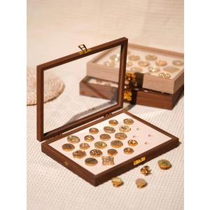 24 Slot Wax Seal Stamp Head Storage Box, Wood See-Through Embossing Letters Alphabet Display-Walnut