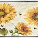 Vintage Bee Sunflower Kitchen Rugs and Mats Non-Slip Anti Fatigue Washable 39"x 20" Floral with Newspaper Backdrop Kitchen mats for Farmhouse Home Kitchen and Laundry Decorations Memory Foam Mat