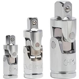 VASTOOLS Universal Joint Socket Adapter 3pcs, 1/4, 3/8 & 1/2 in.Drive, CR-V, Impact Universal Joint Set, Access Fasteners at Any Angle