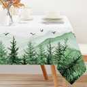 INFUNLY Forest Green Tablecloth Rectangle 60 x 90Inch Washable Mountain Pine Tree Table Cloth Watercolor Woodland Tablecloth Waterproof Polyester Rectangular Table Cover for Kitchen Party Picnic